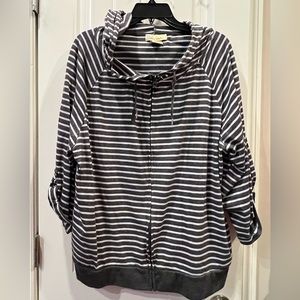 Davina Gray White Striped Hoodie Hooded Top Sz 22